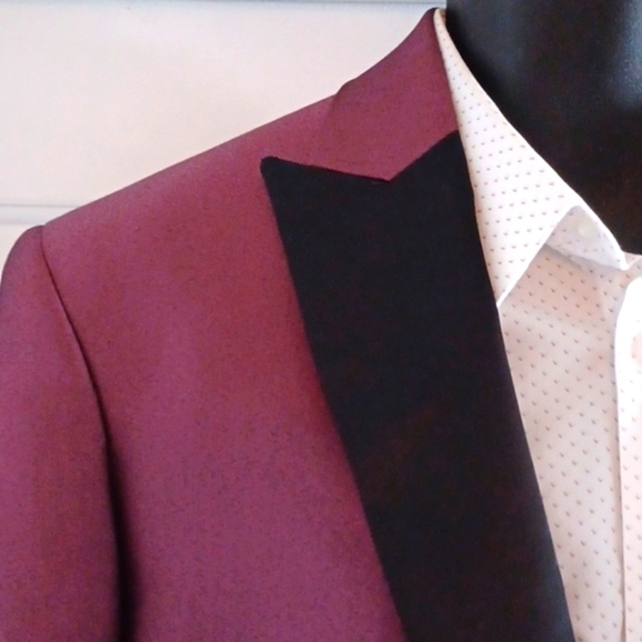 RYAN SEACREST DISTINCTION Cherry Wine Tuxedo Suit - Picture 2 of 12